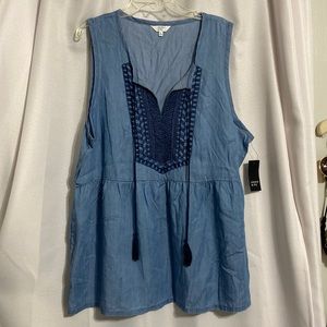 NWT Crown & Ivy Blue Embroidery Tank with tassels Size XL